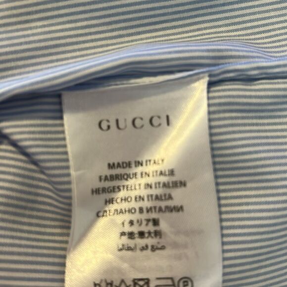 Gucci Light Blue Pinstriped Shirt Embroidered Flower pocket, Size 42 Preowned - Picture 9 of 11